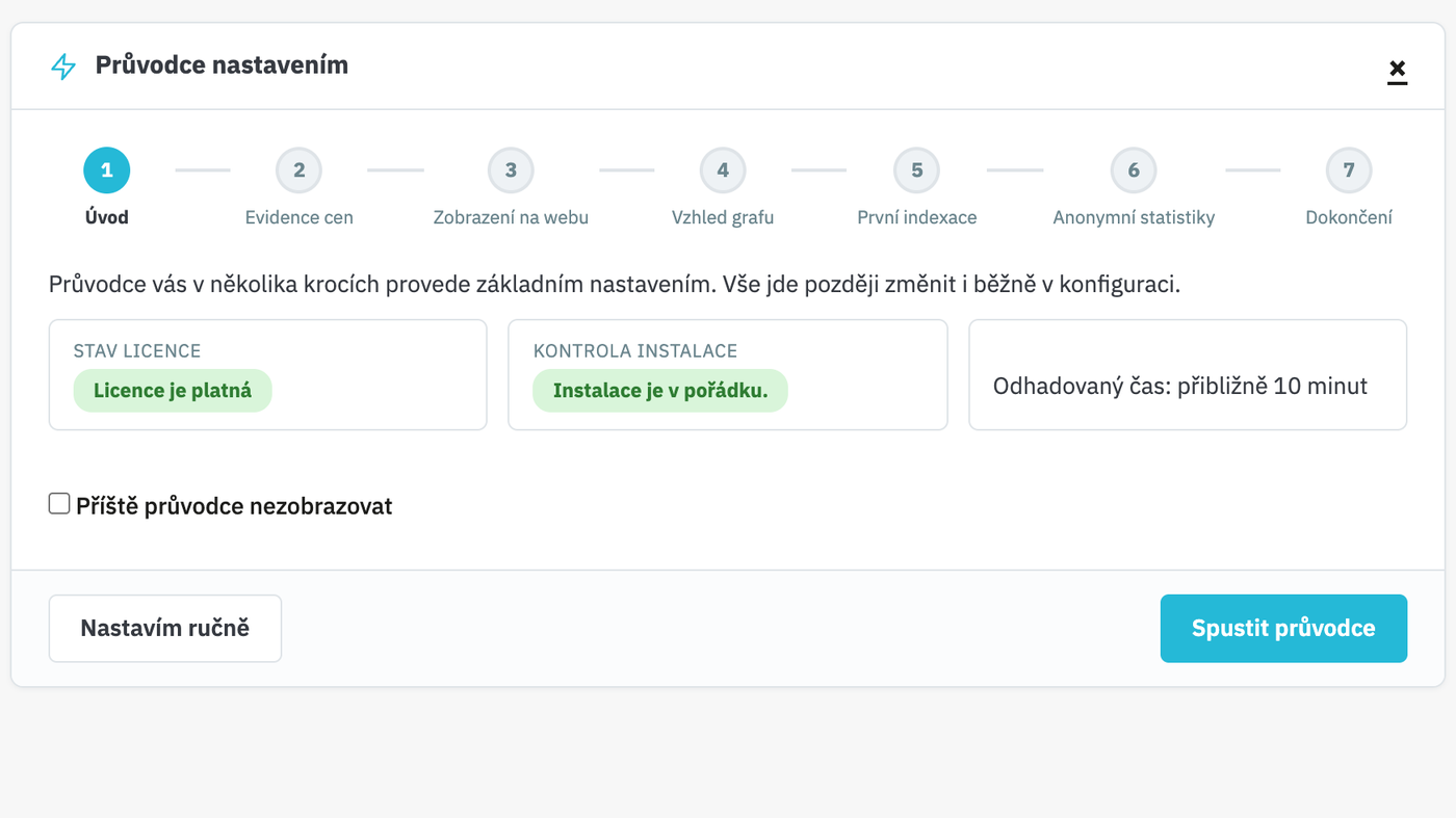 Průvodce nastavením: sedm kroků od evidence cen přes vzhled grafu po první zápis cen
