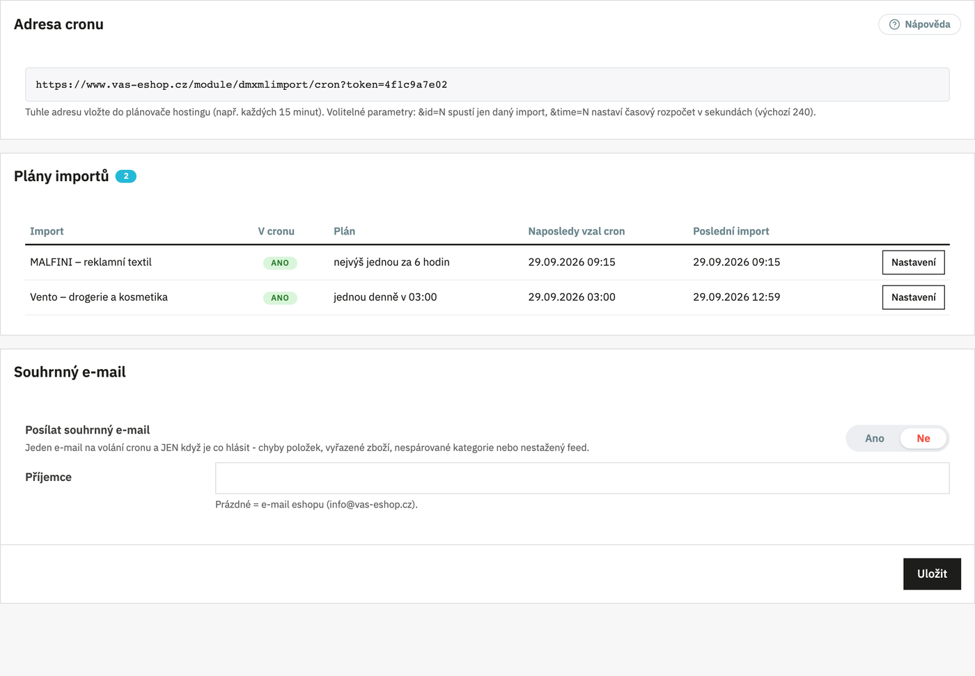 Automatické spouštění: jedna adresa pro plánovač a souhrnný e-mail jen při problémech