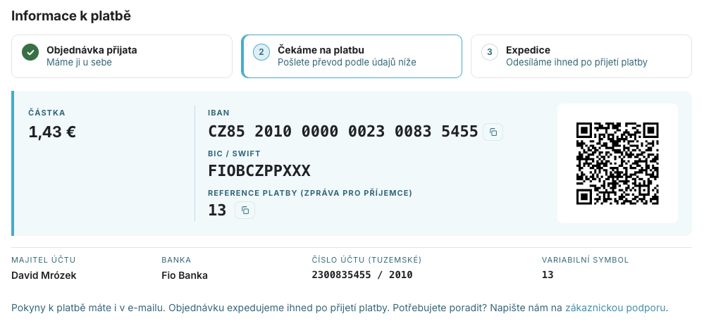 Pokyny k platbě bankovním převodem pro PrestaShop