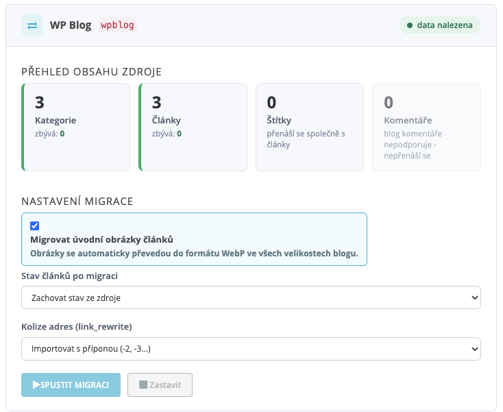 Migrace blogu