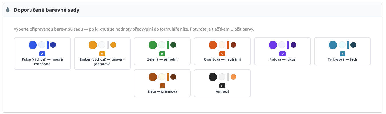 Přednastavené barvy v modulu