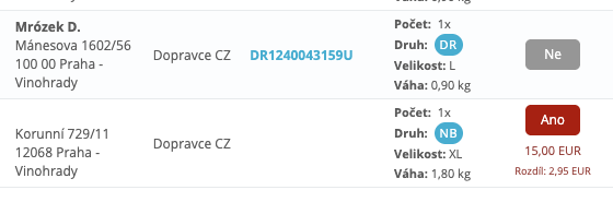 Přehled zásilek v administraci e-shopu