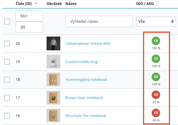 Semafor výsledků SEO / AEO hodnocení