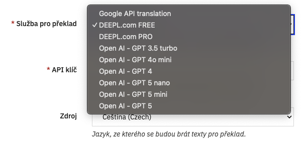 Volba služby pro překlad katalogu v PrestaShopu