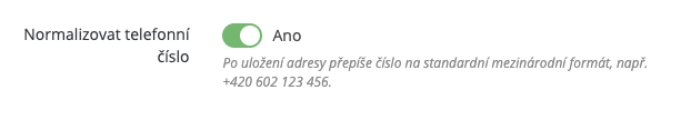 Volba normalizovat telefonní číslo