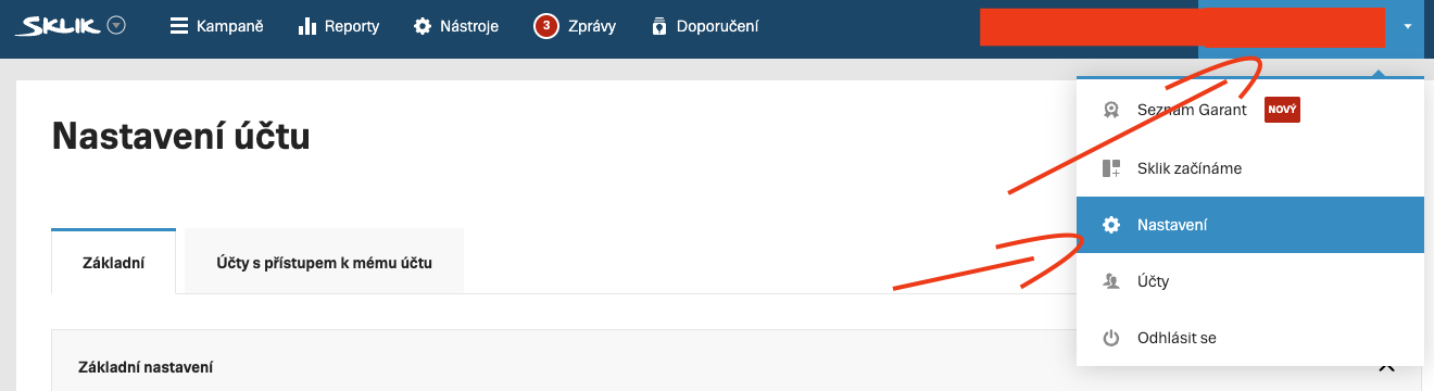 Nastaven&iacute; Sklik &uacute;čtu